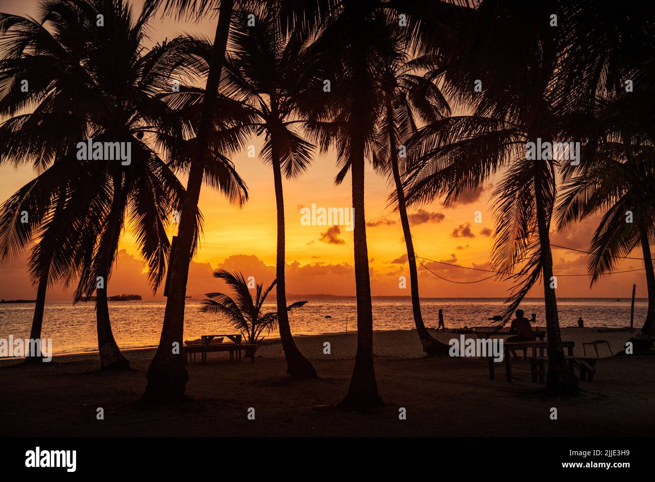 A sunset view in the San Blas Islands in Panama Stock Photo