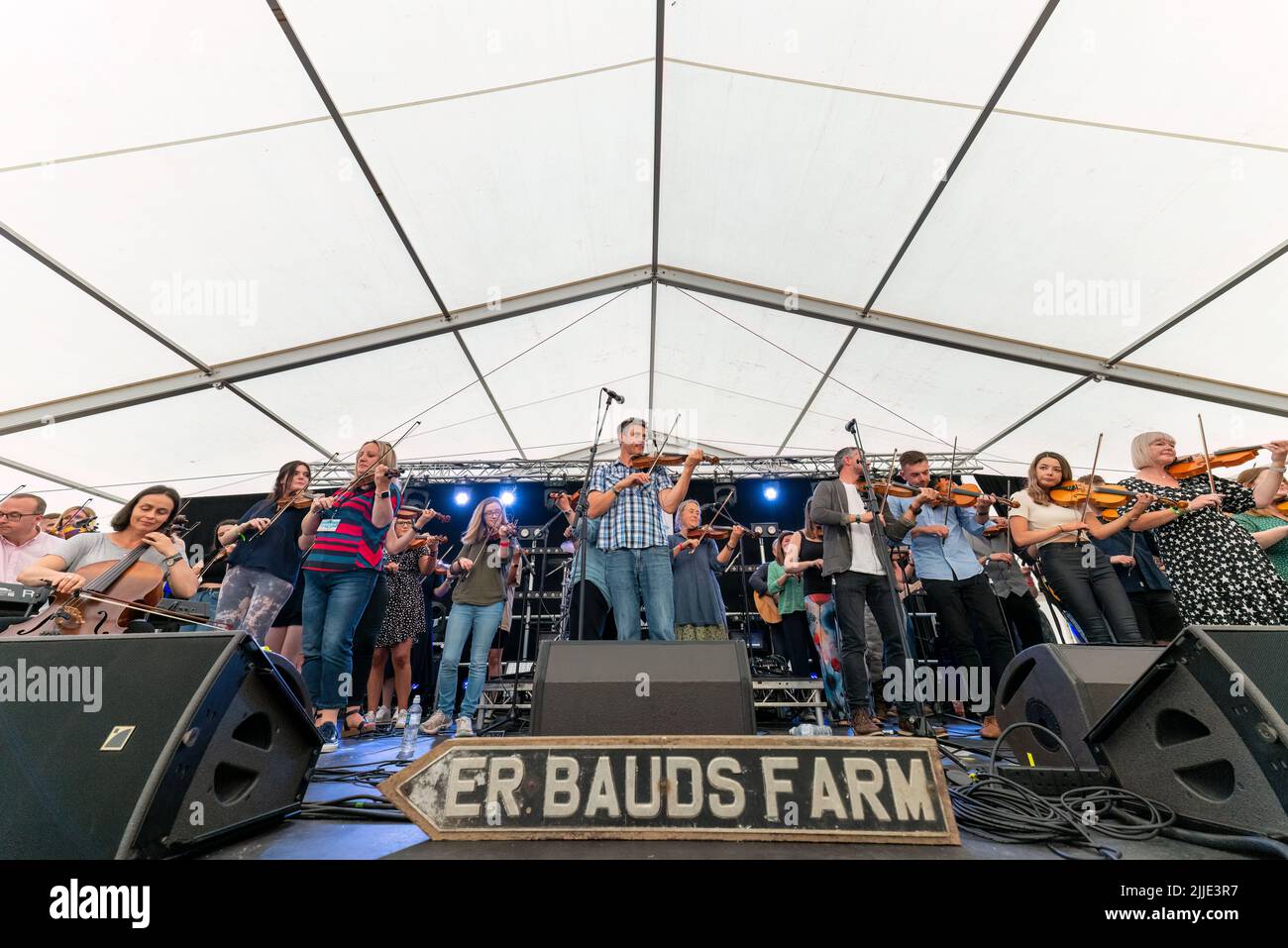 24 July 2022. Speyfest, Fochabers, Moray, Scotland. The festival’s fitting tribute to the event’s founder James M Alexander from the Auld and Young Fo Stock Photo