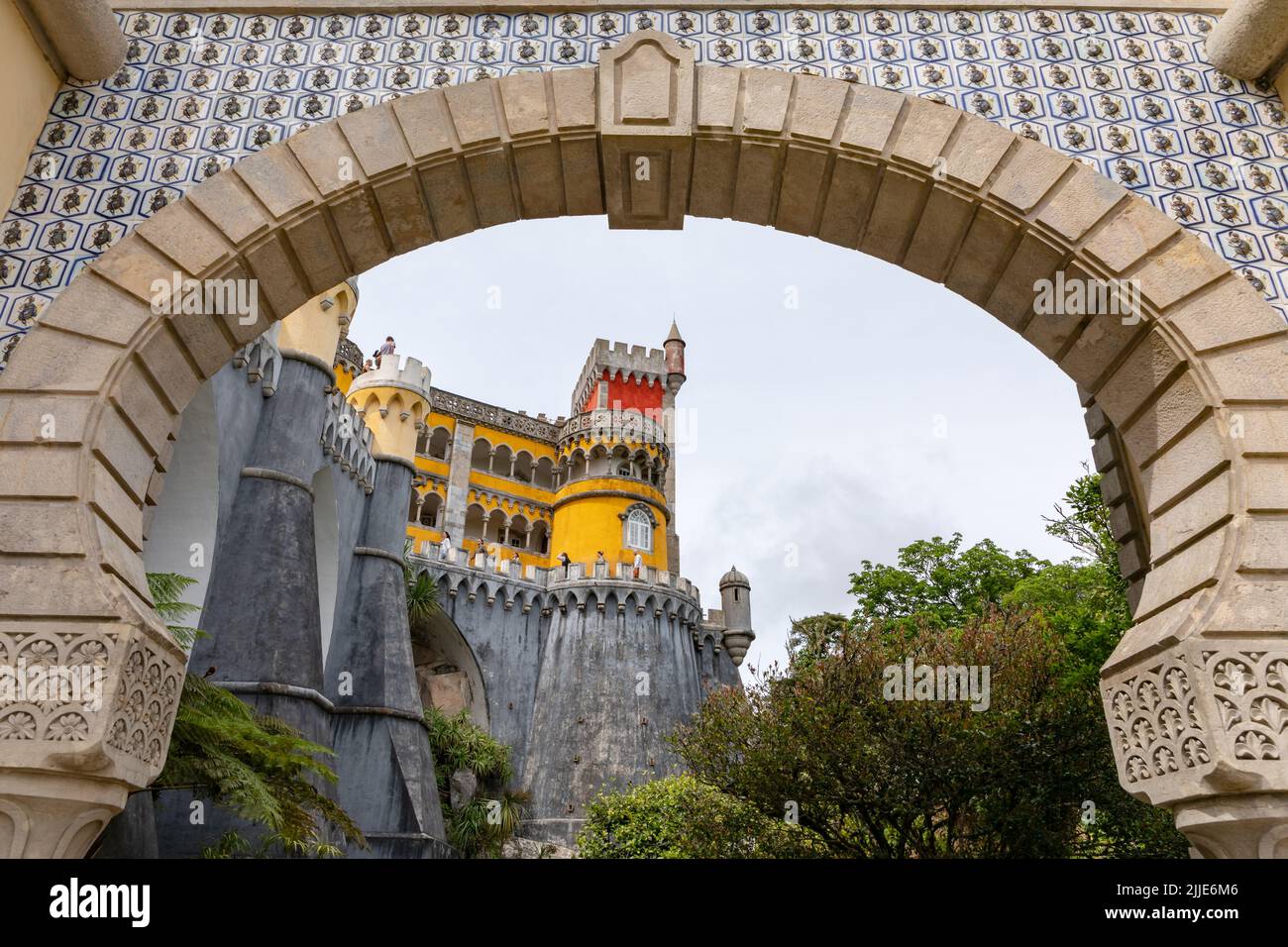 The fortress of the Palacio Nacional da Pena seen from the entrance, Sintra, Portugal Stock Photo
