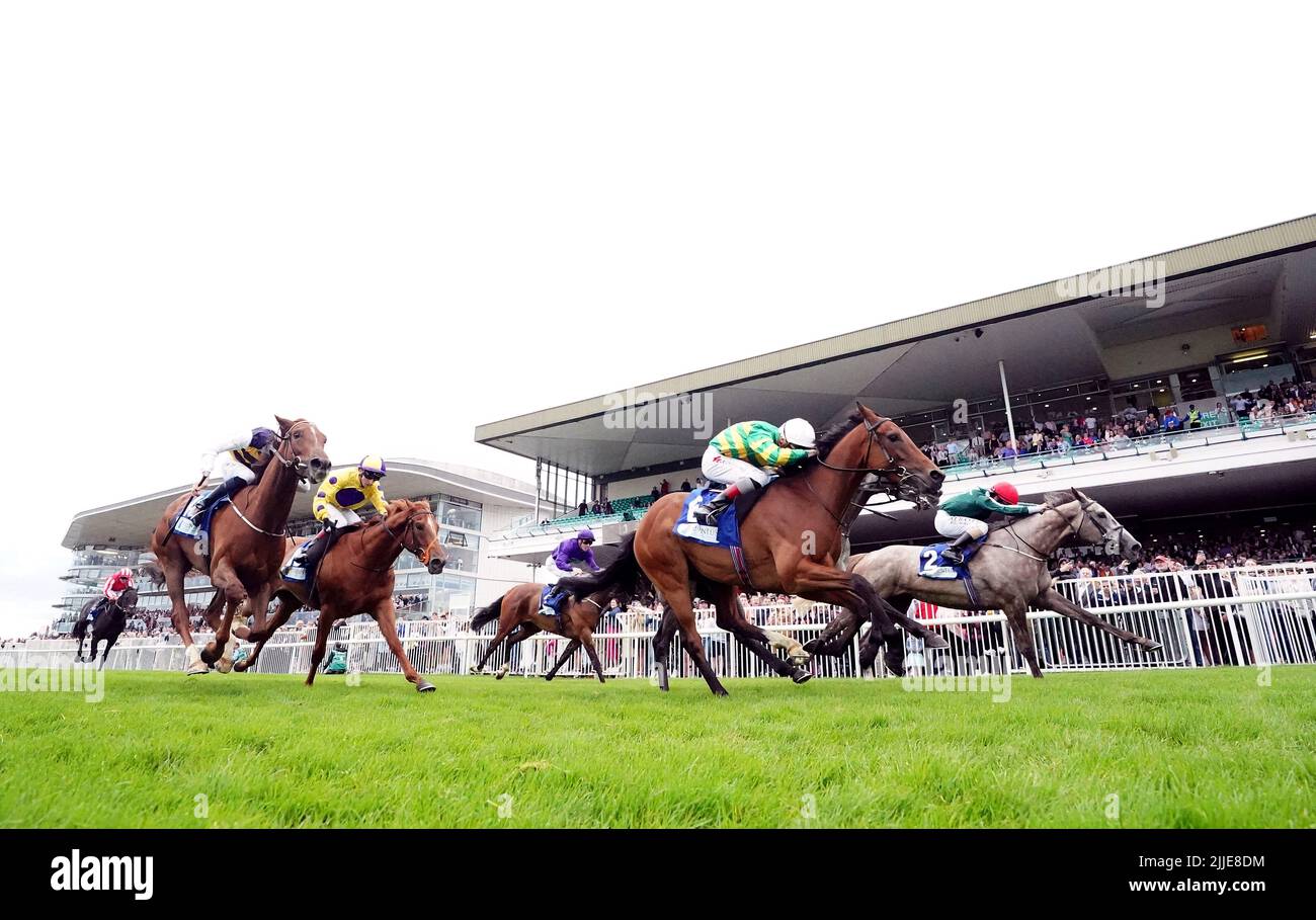 Irish Lullaby ridden by jockey Shane Foley (right) on their way to winning the Eventus Handicap during day one of the Galway Races Summer Festival 2022 at Galway Racecourse in County Galway, Republic of Ireland. Picture date: Monday July 25, 2022. Stock Photo