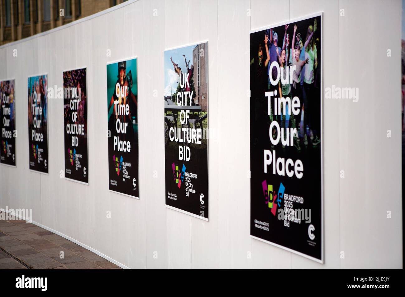 Bradford 2025 UK City of Culture banners in Centenary Square in