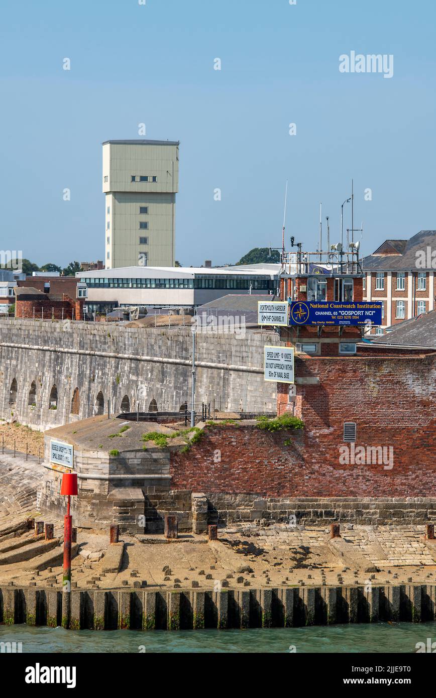 the submarine escape training tank at the former hms dolphin at the entrance to portsmouth harbour, gosport waterfront and haslar wall hms dolphin. Stock Photo