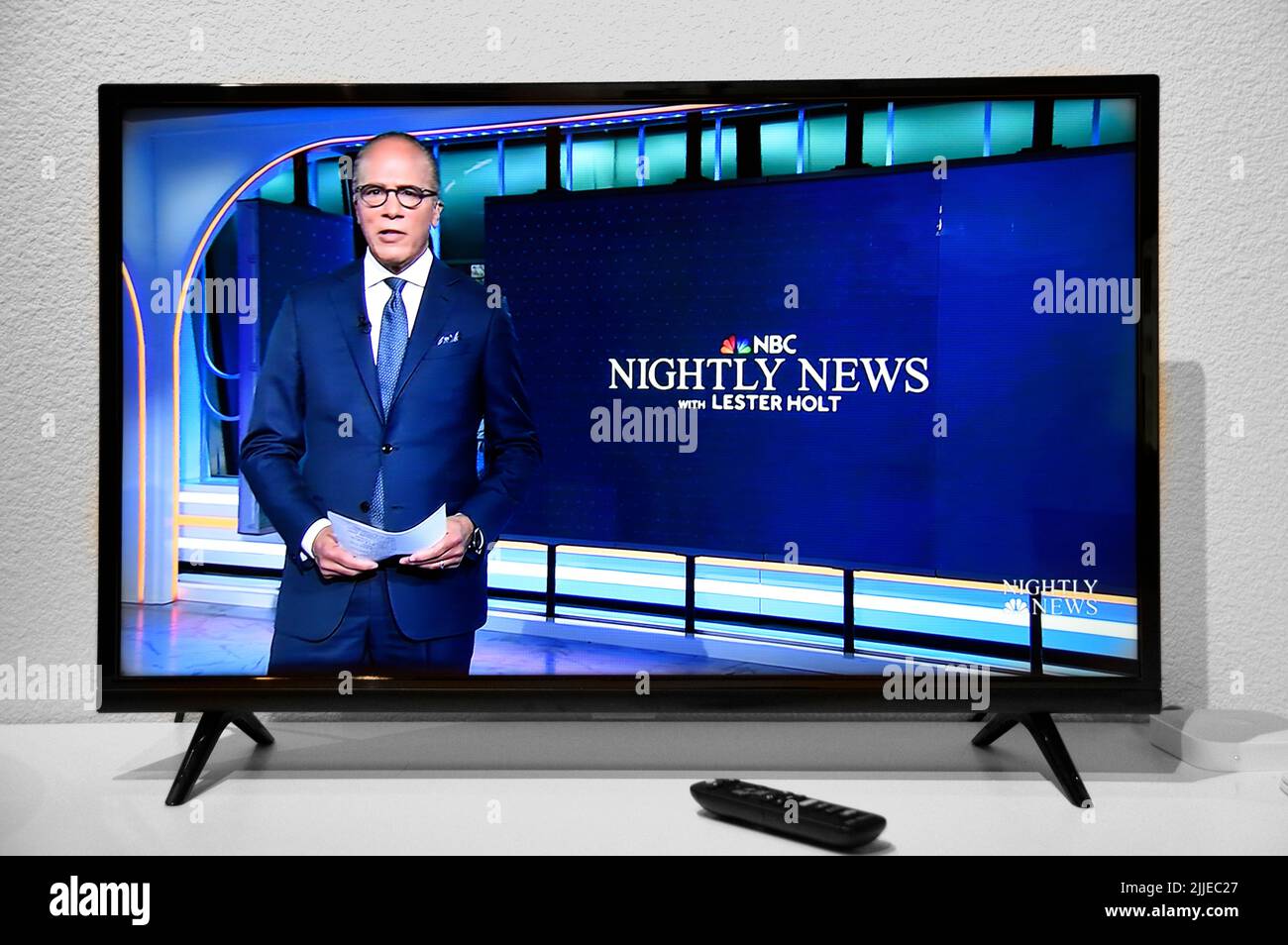 A TV screenshot of NBC Nightly News news anchorman Lester Holt Stock