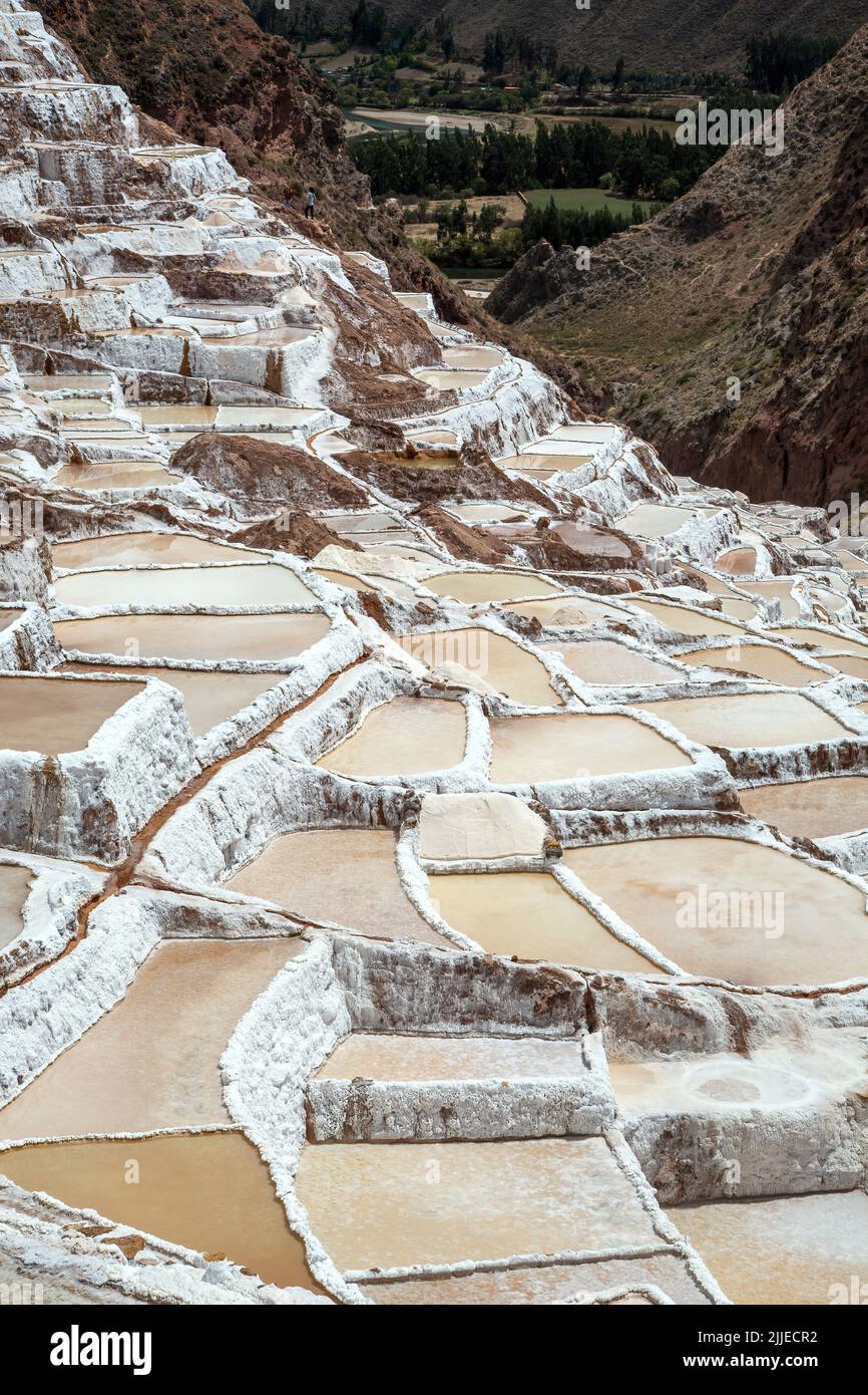 Salt pans, Salineras de Maras salt mines, Cusco, Peru Stock Photo