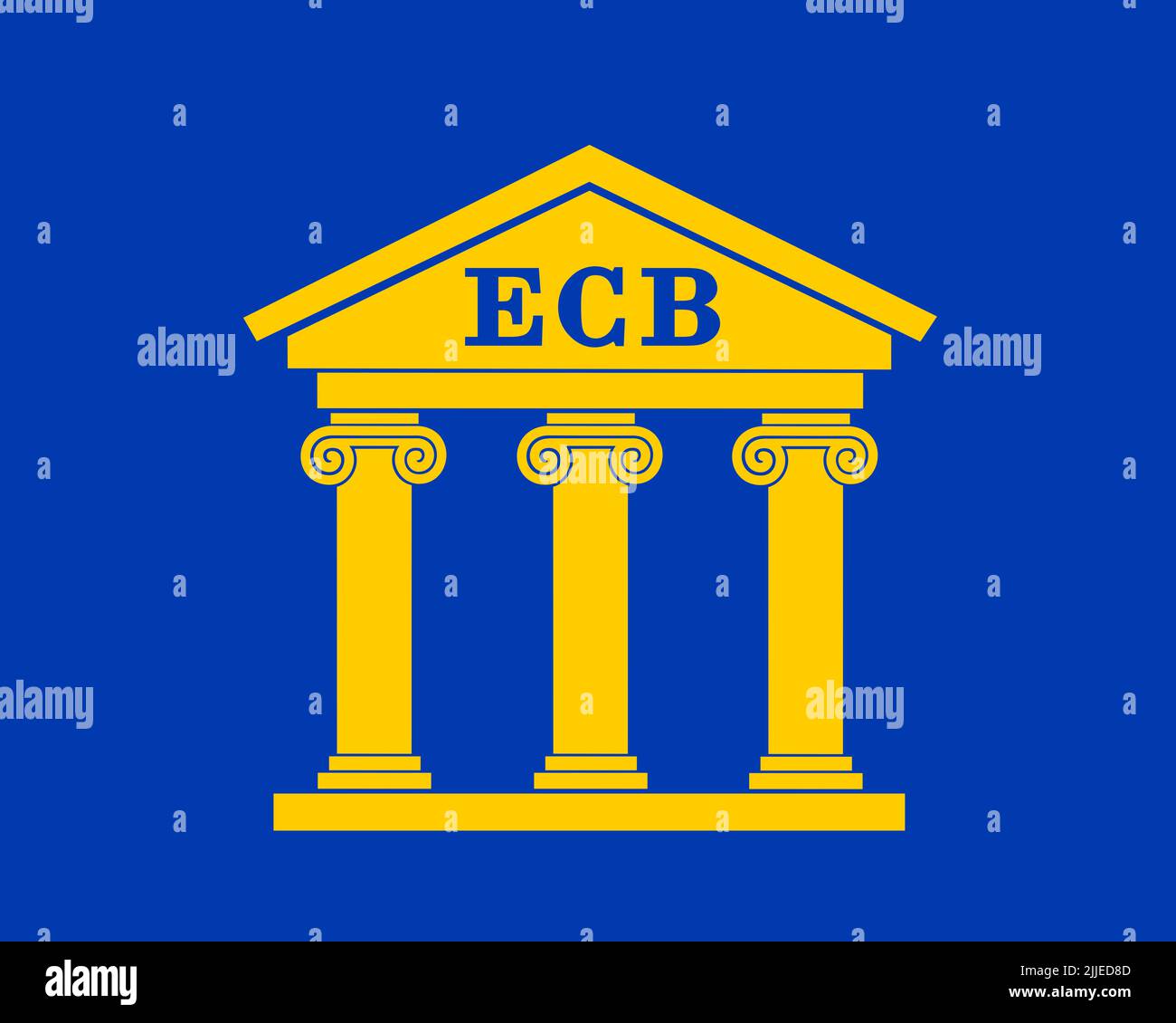 ECB and European Central Bank - classicist building with title on the gable wall. Central bank and financial institution in EU and European Union. Vec Stock Photo