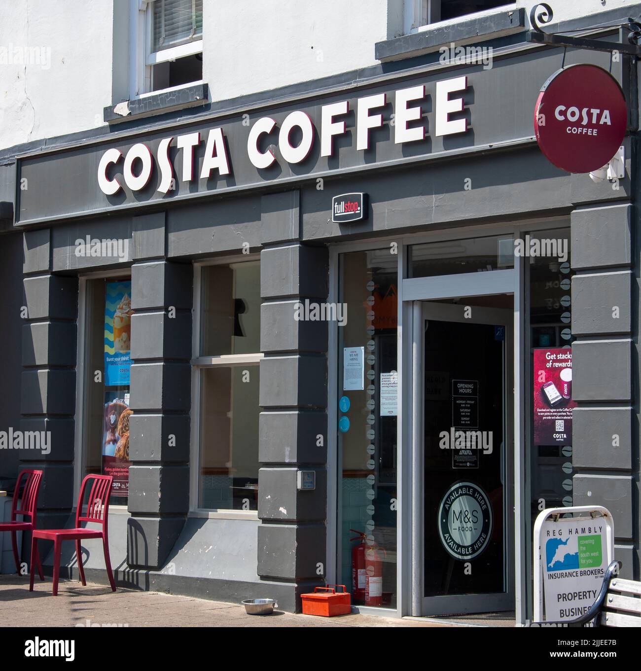 Wadebridge, United Kingdom - July 18 2022 -  The frontage of Costa Coffee shop on Molesworth Street Stock Photo