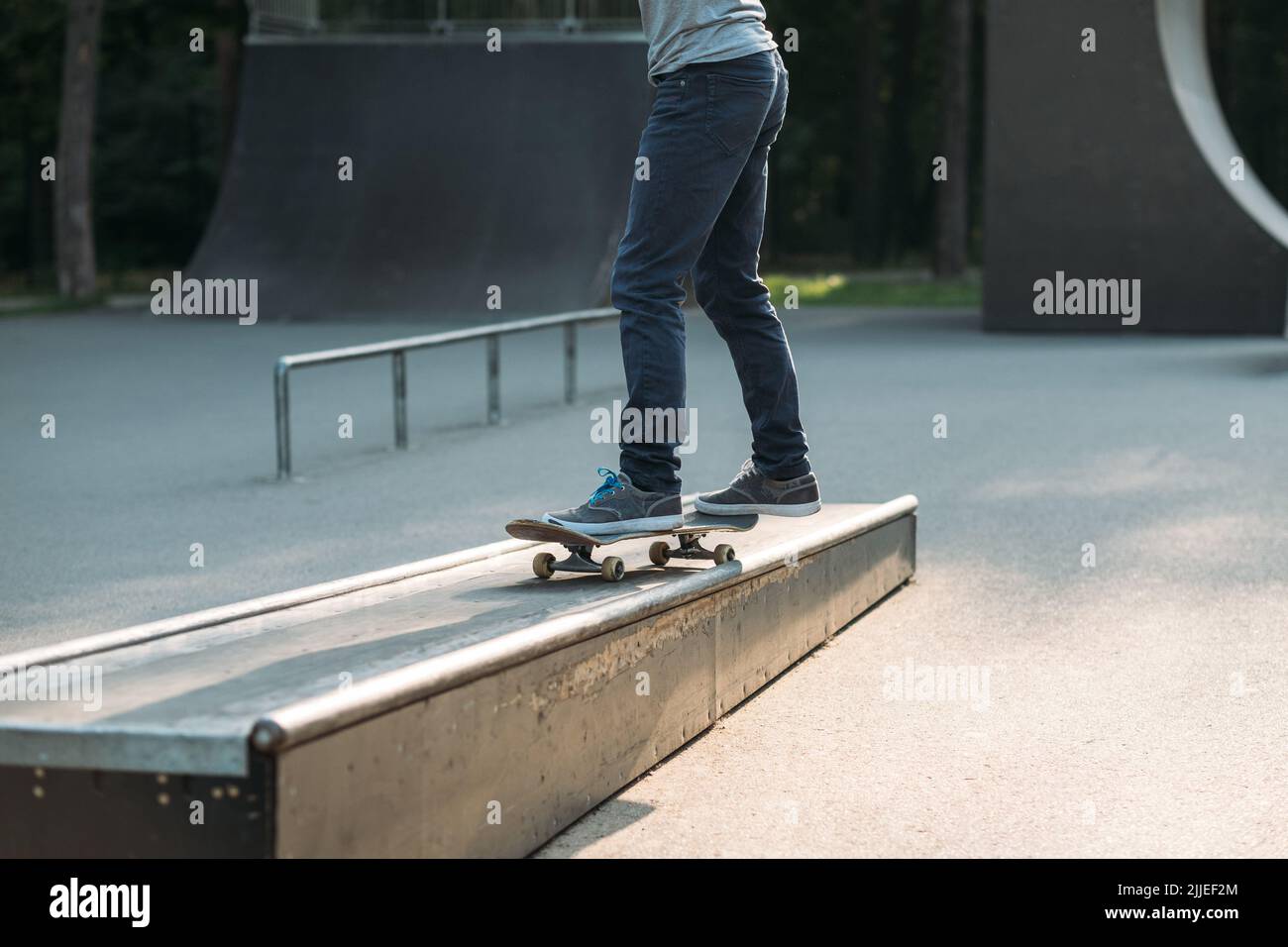 skateboarder legs riding time practice skate park Stock Photo Alamy