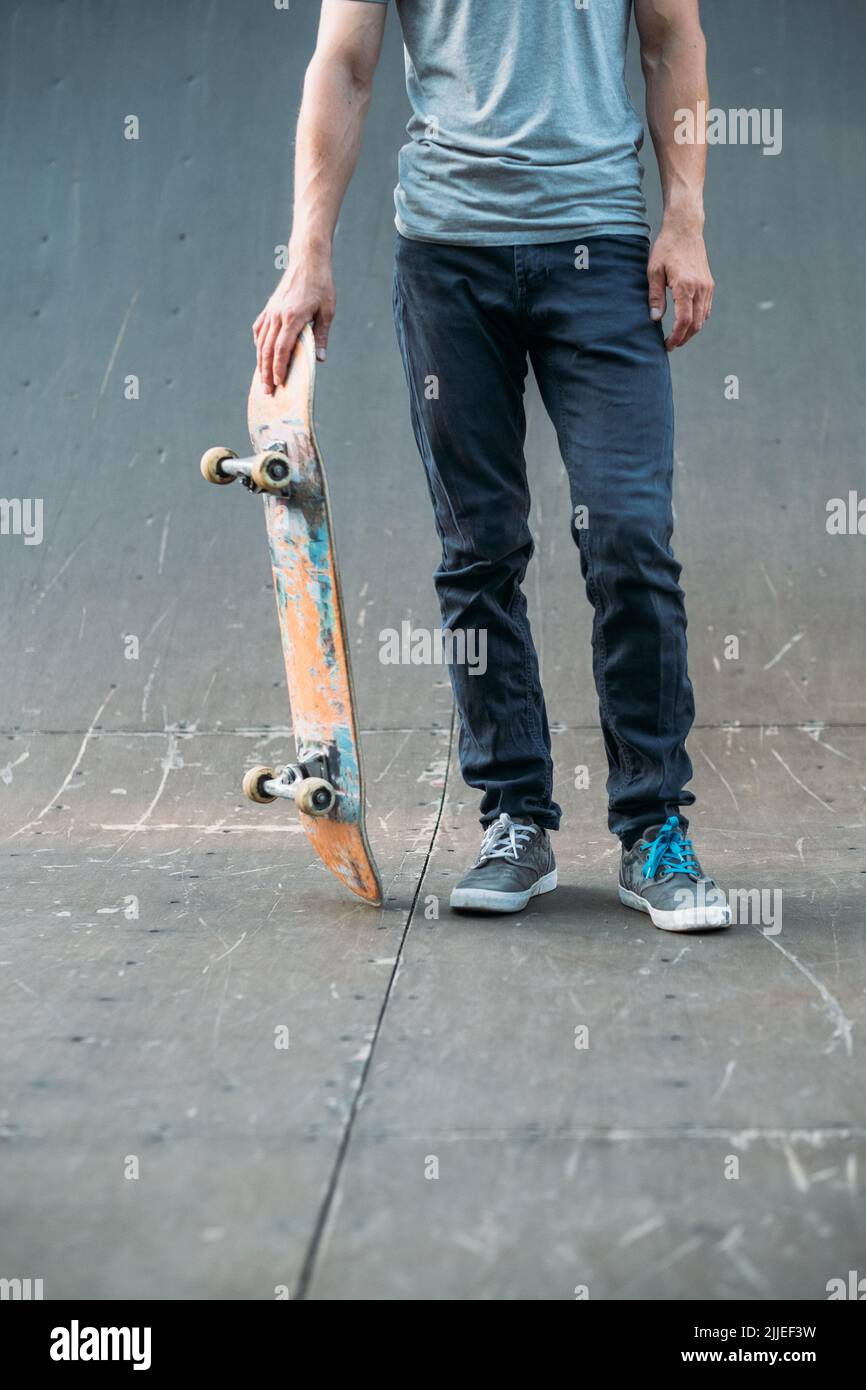 urban skater sport hobby lifestyle man ramp Stock Photo