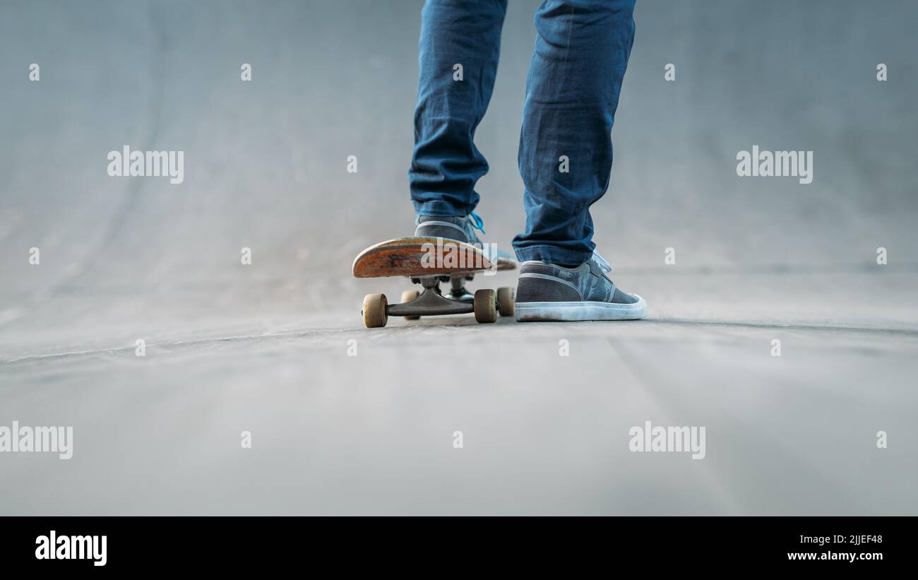 skateboarder feet sport active lifestyle urban man Stock Photo