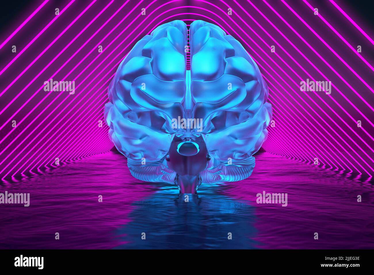 human brain in purple neon corridor. 3d rendering Stock Photo - Alamy