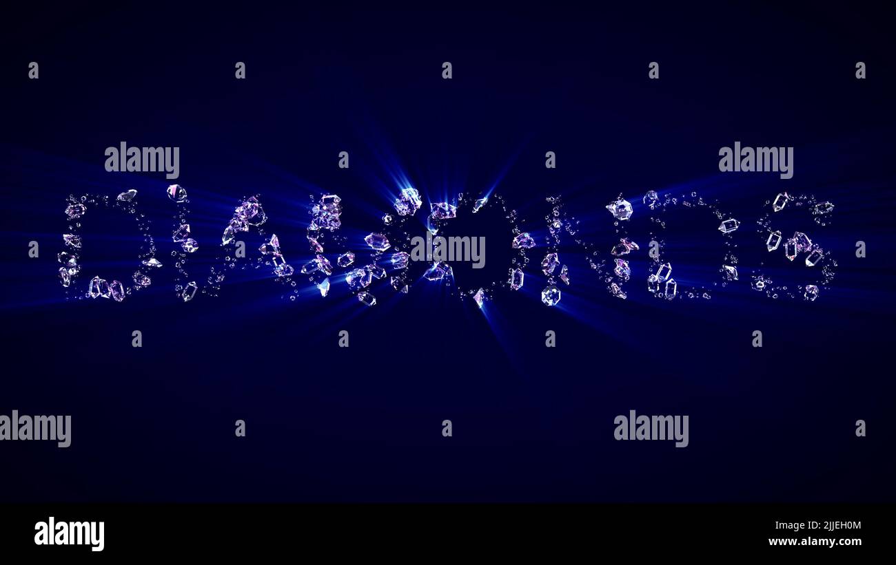 Prinable Diamond Rays diamonds - text of diamonds with blue light rays, isolated - object 3D ...