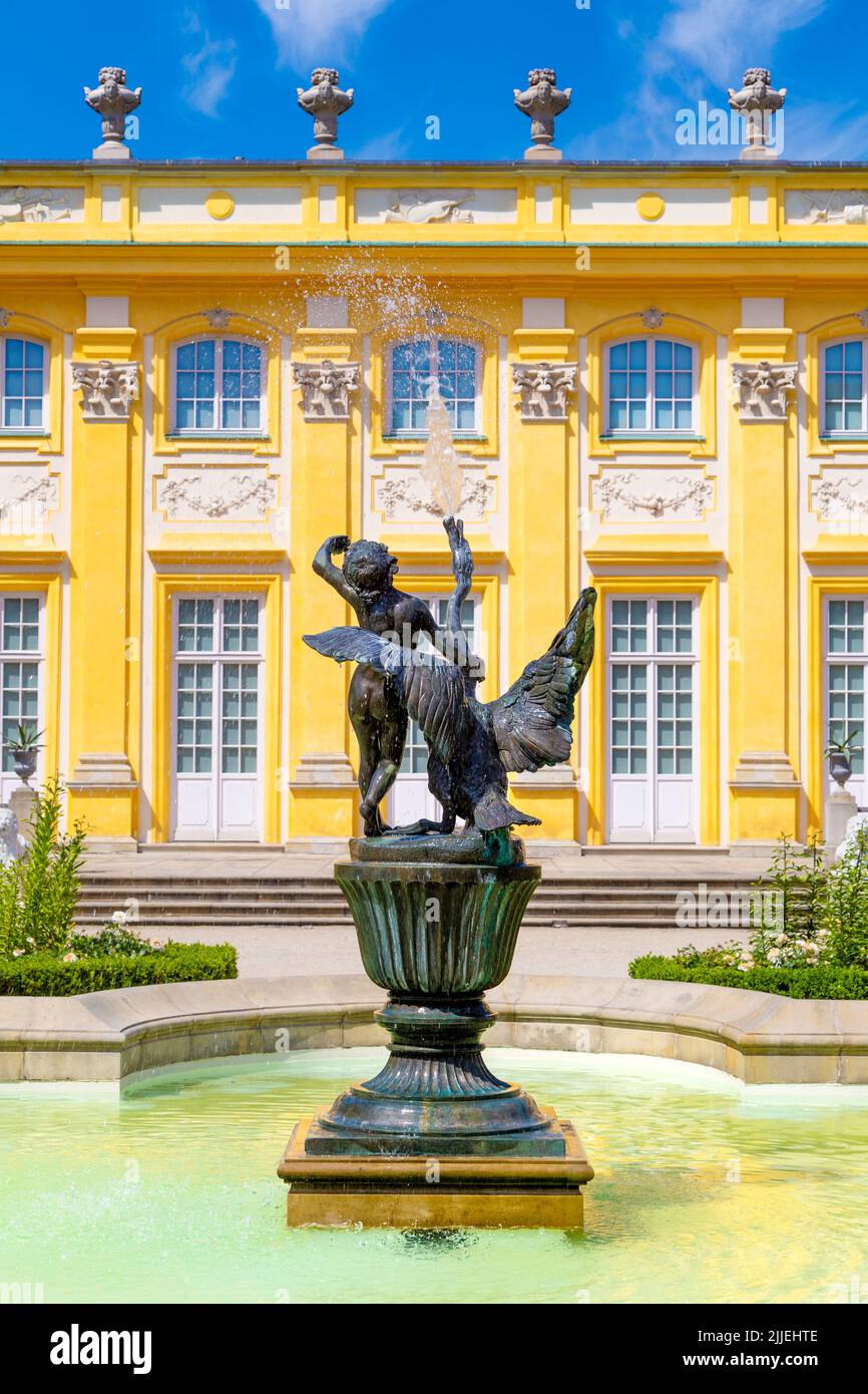 Fountain in the rose garden at Italian style 17th century baroque royal Wilanow Palace, Warsaw, Poland Stock Photo