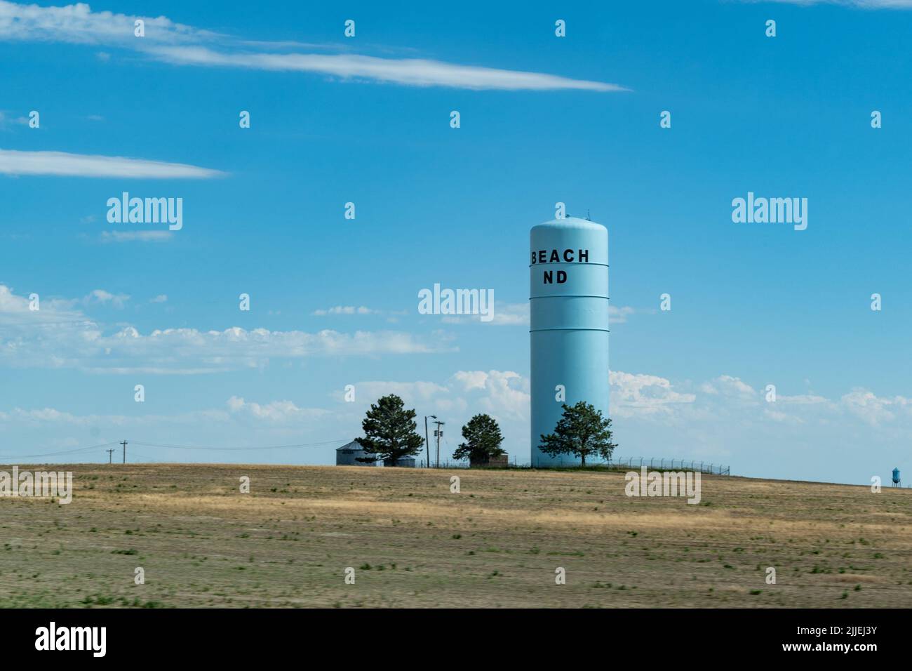 Watertower tank in Beach, North Dakota, on the border of North Dakota