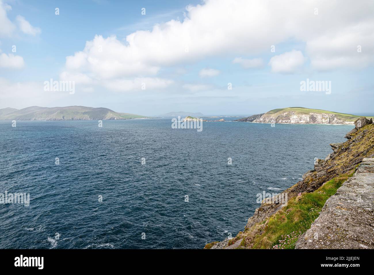 View from the White Cross on Slea Head Drive towards the Blasket Islands Stock Photo
