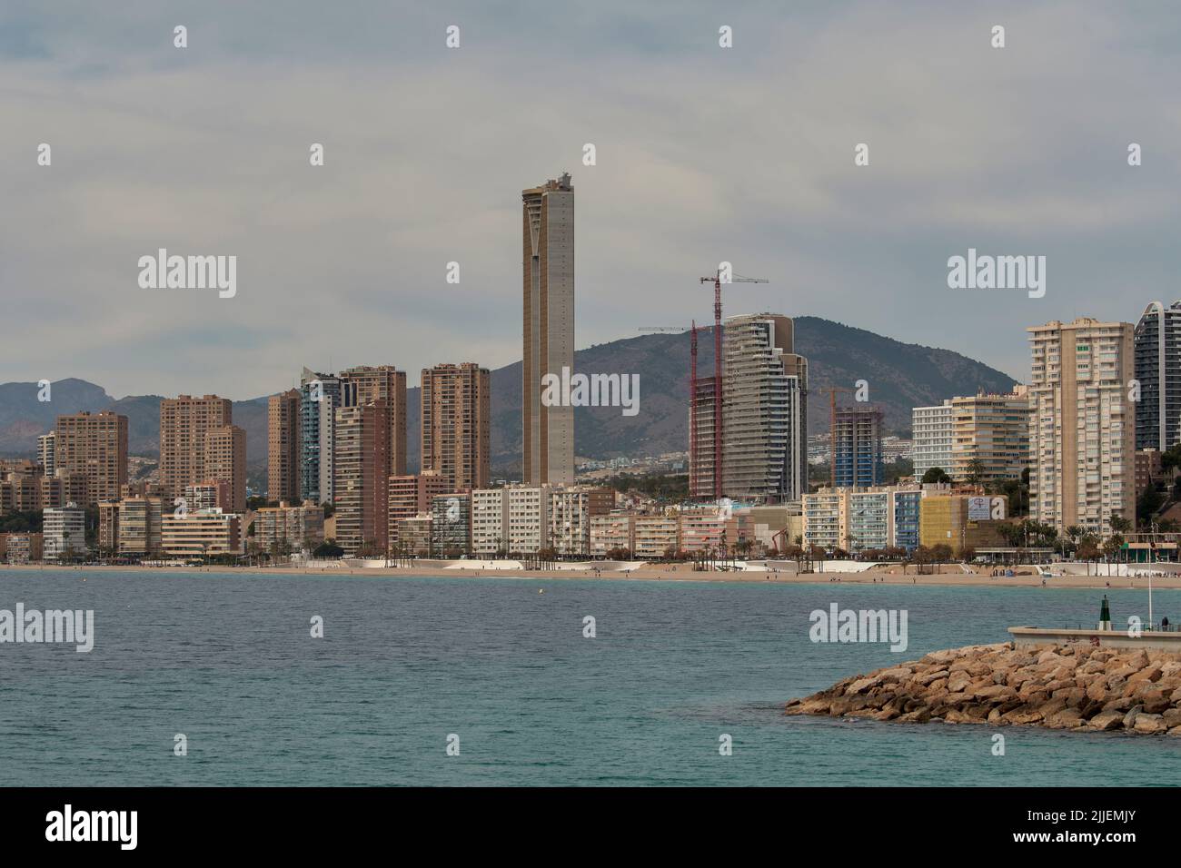 Panoramic view of Playa Poniente from the fishing port in the city of Benidorm, Alicante province, Valencian Community, Spain, Europe Stock Photo