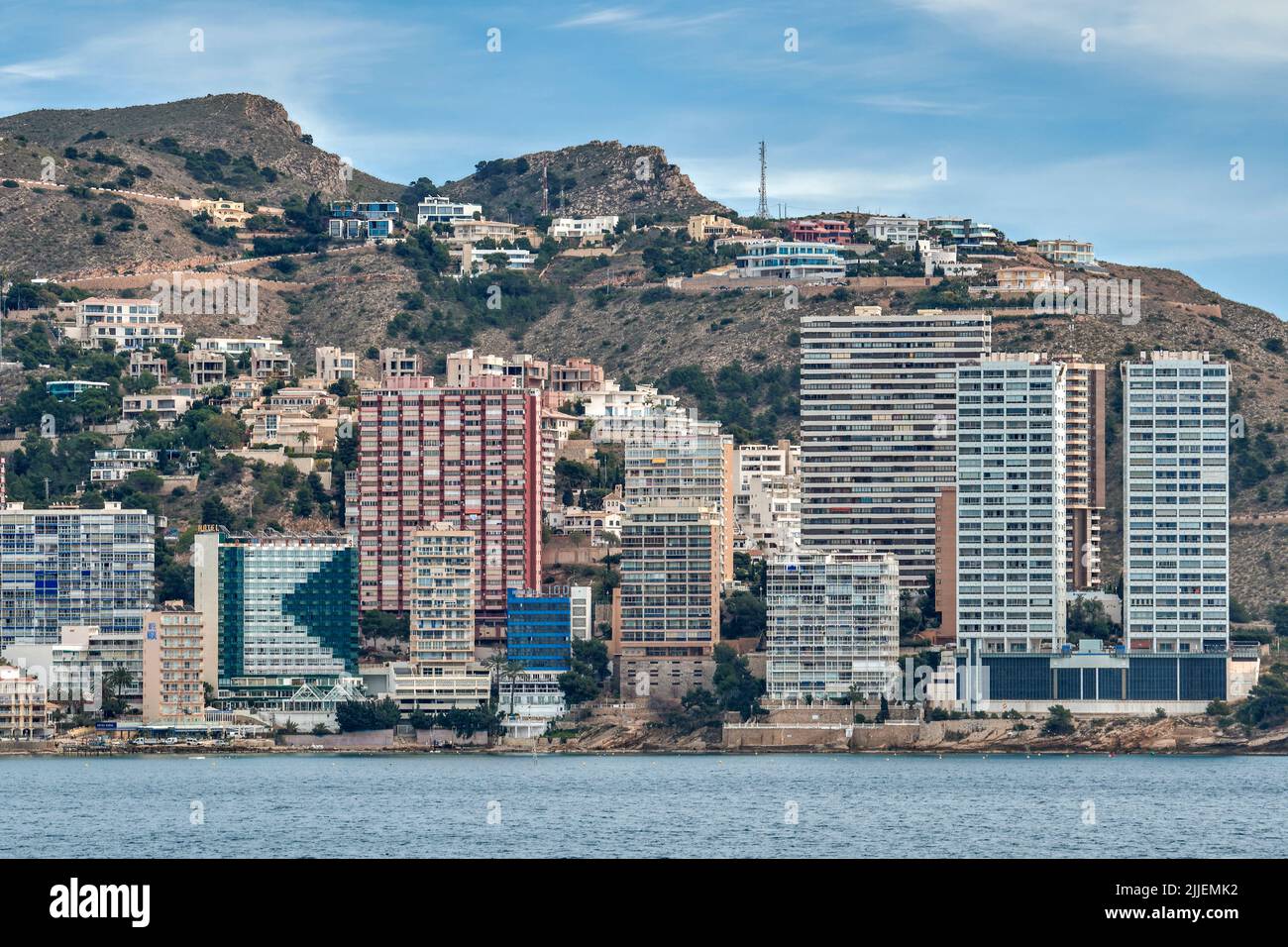 Hotel Benikaktus on Levante Beach in the city of Benidorm, Alicante province, Valencian Community, Spain, Europe Stock Photo