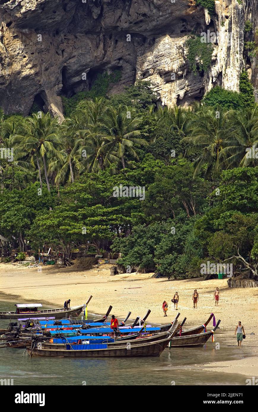 Thai Tourist Boats at Ton Sai Beach, Thailand, Krabi, Ao Nang Stock Photo