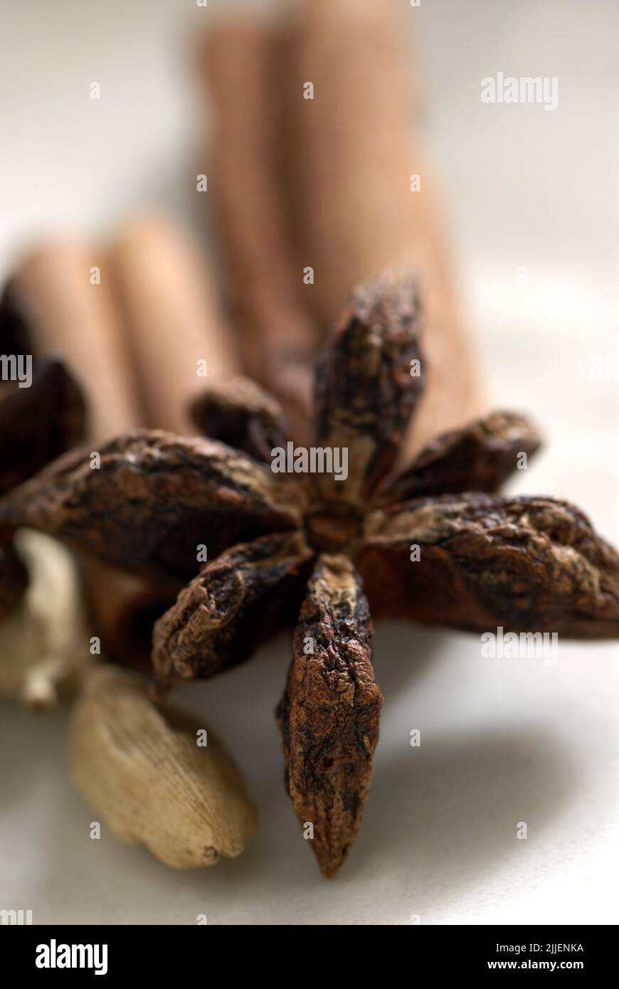 star anise (Illicium verum), Star Anise and Cinnamon Stock Photo