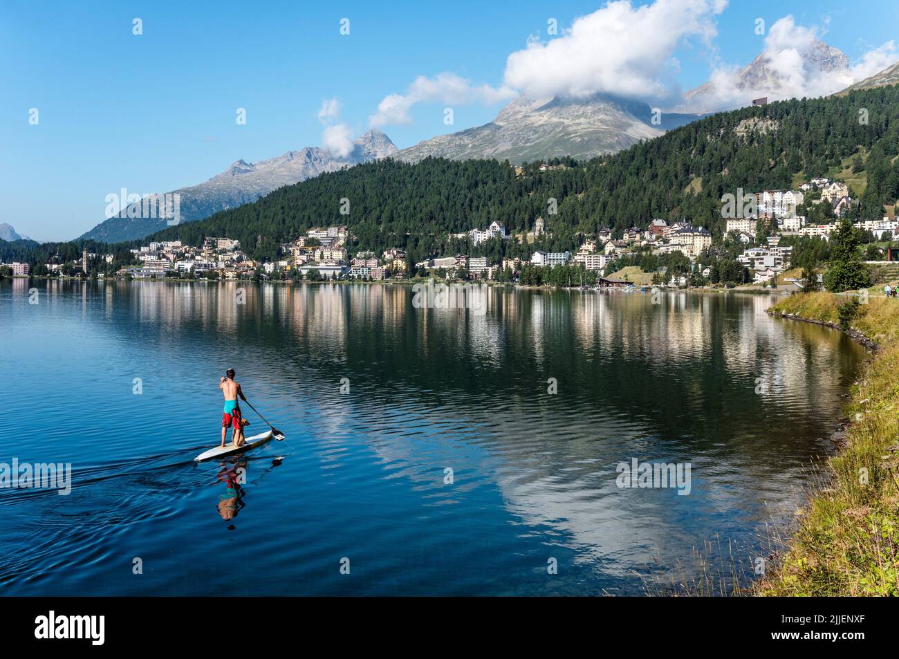 Lake St.Moritz in Summer, Switzerland, Grisons, Oberengadin Stock Photo