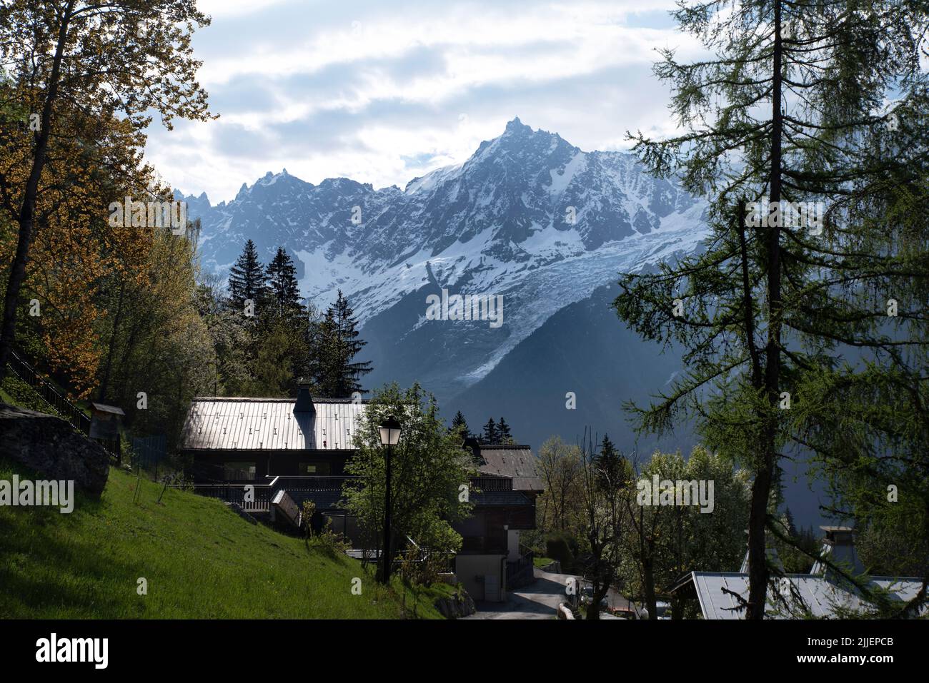 Landscape of the French Alps with the Mont Blanc and the aiguille du 
