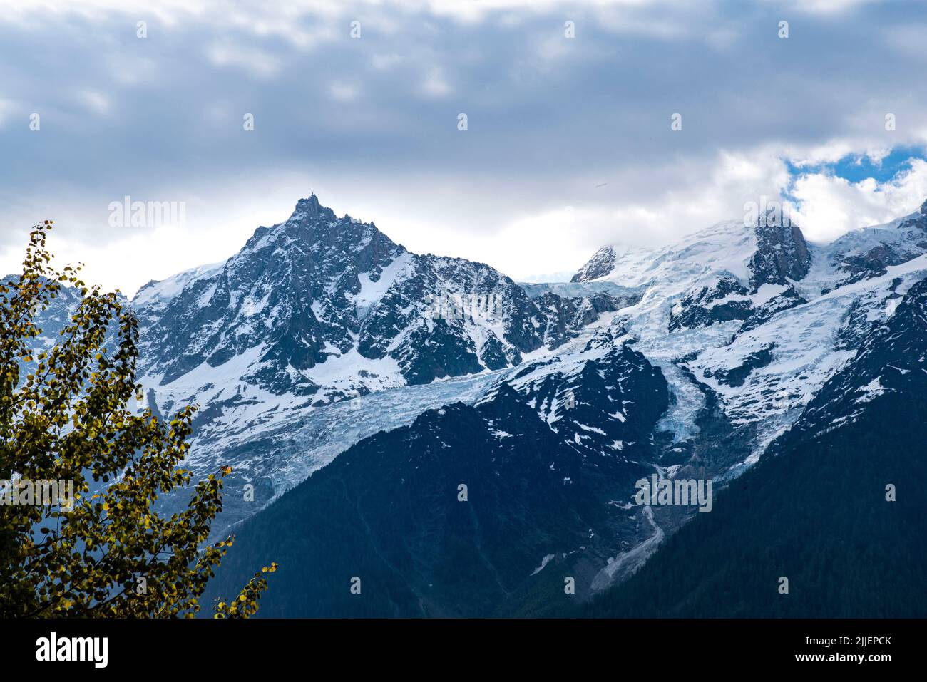 Landscape of the French Alps with the Mont Blanc and the aiguille du 