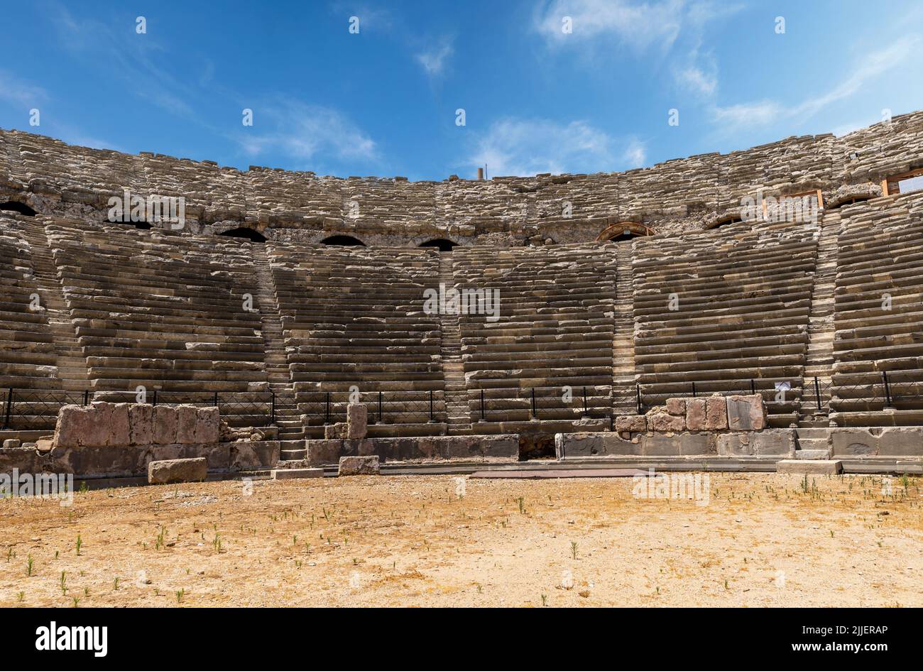 Close up photo of Amphi theatre in Side ancient city in Manavgat, Antalya. Stock Photo