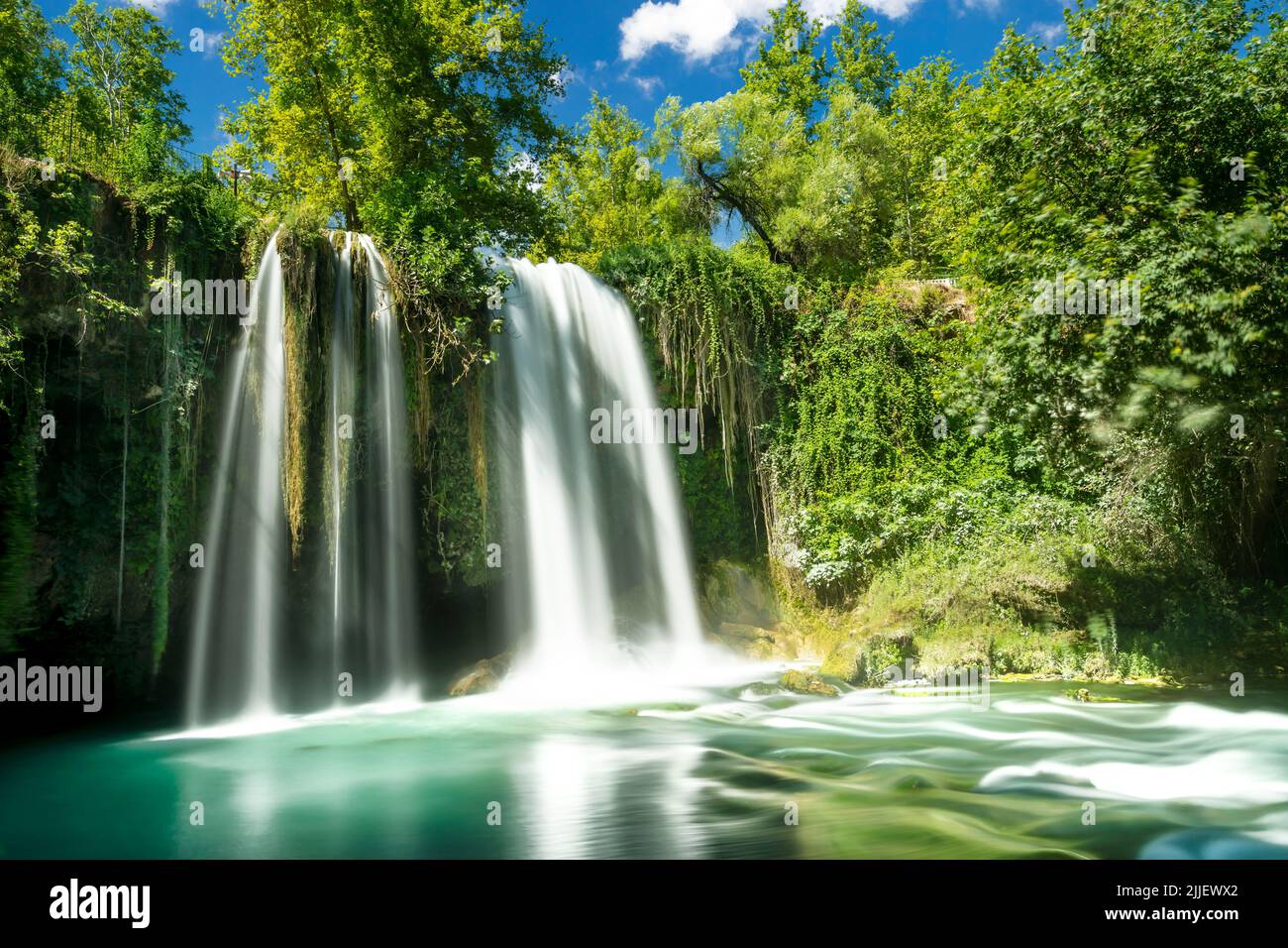 Long exposure wide angle photo of düden waterfall in Antalya, Turkey Stock Photo
