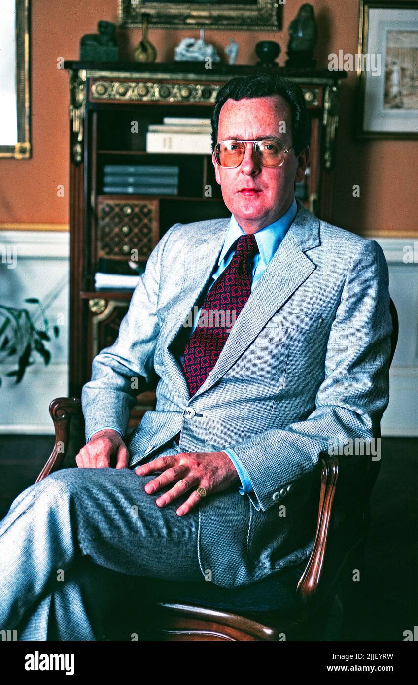 Sir James Fairfax AC 1933-2017 eldest son of Sir Warwick Fairfax, noted philanthropist and patron of the arts, a director of John Fairfax and Sons at his home in Sydney Stock Photo