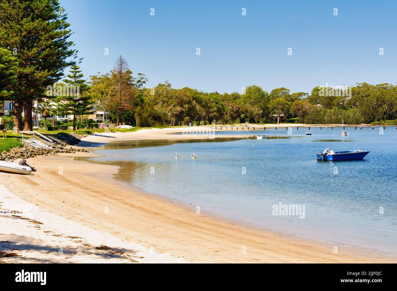 Sunset Beach on the shores of the peaceful Karuah River - Soldiers Point, NSW, Australia Stock Photo