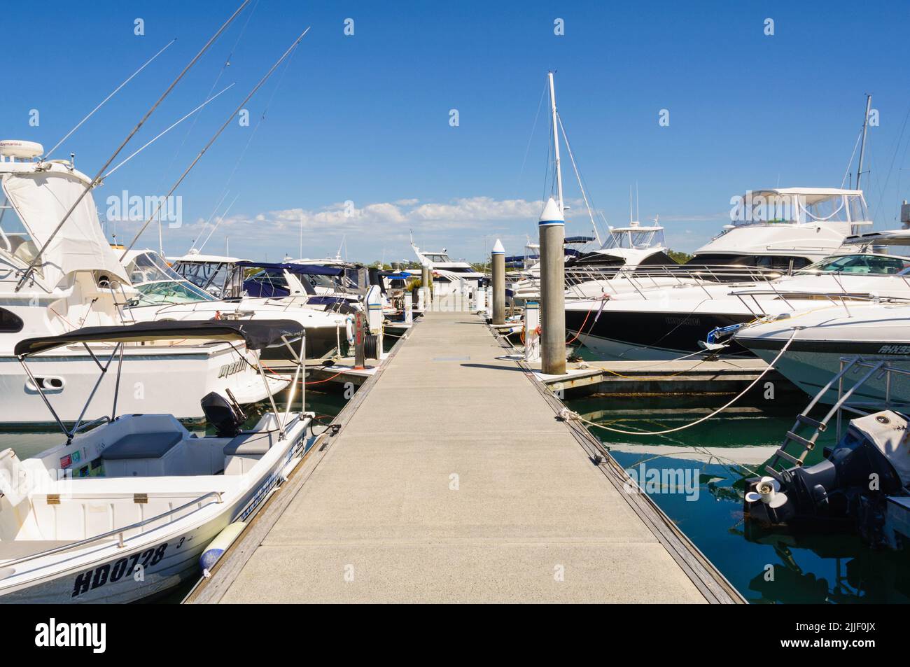 Mooring yachts and motor boats in the  marina -  Soldiers Point, NSW, Australia Stock Photo
