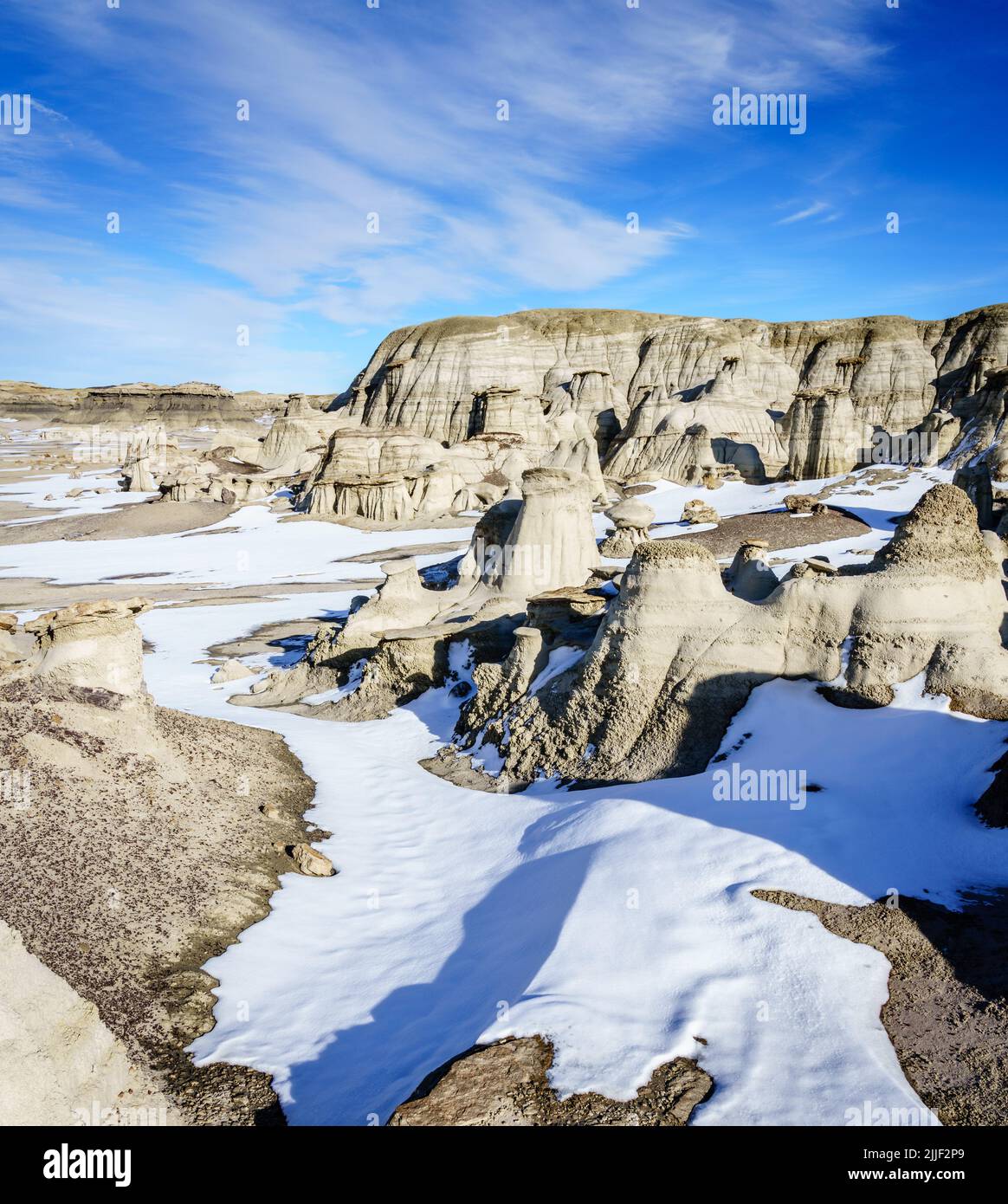 Scenic view of Bisti De-Na-Zin Wilderness area in New Mexico in winter Stock Photo