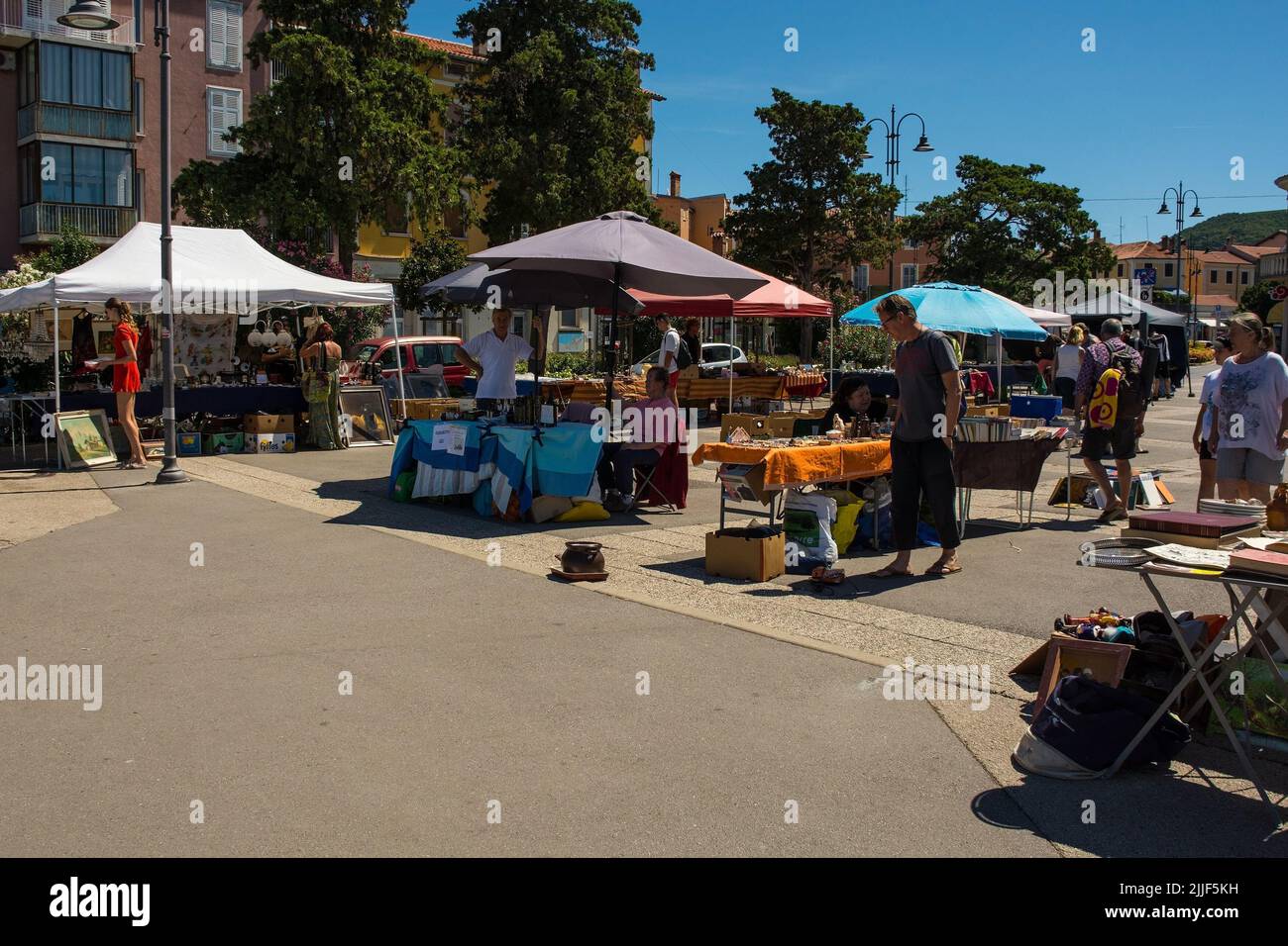 Izola, Slovenia - 9th July 2022. A summer weekend street market in the historic town of Izola on Slovenia's Adriatic coast Stock Photo