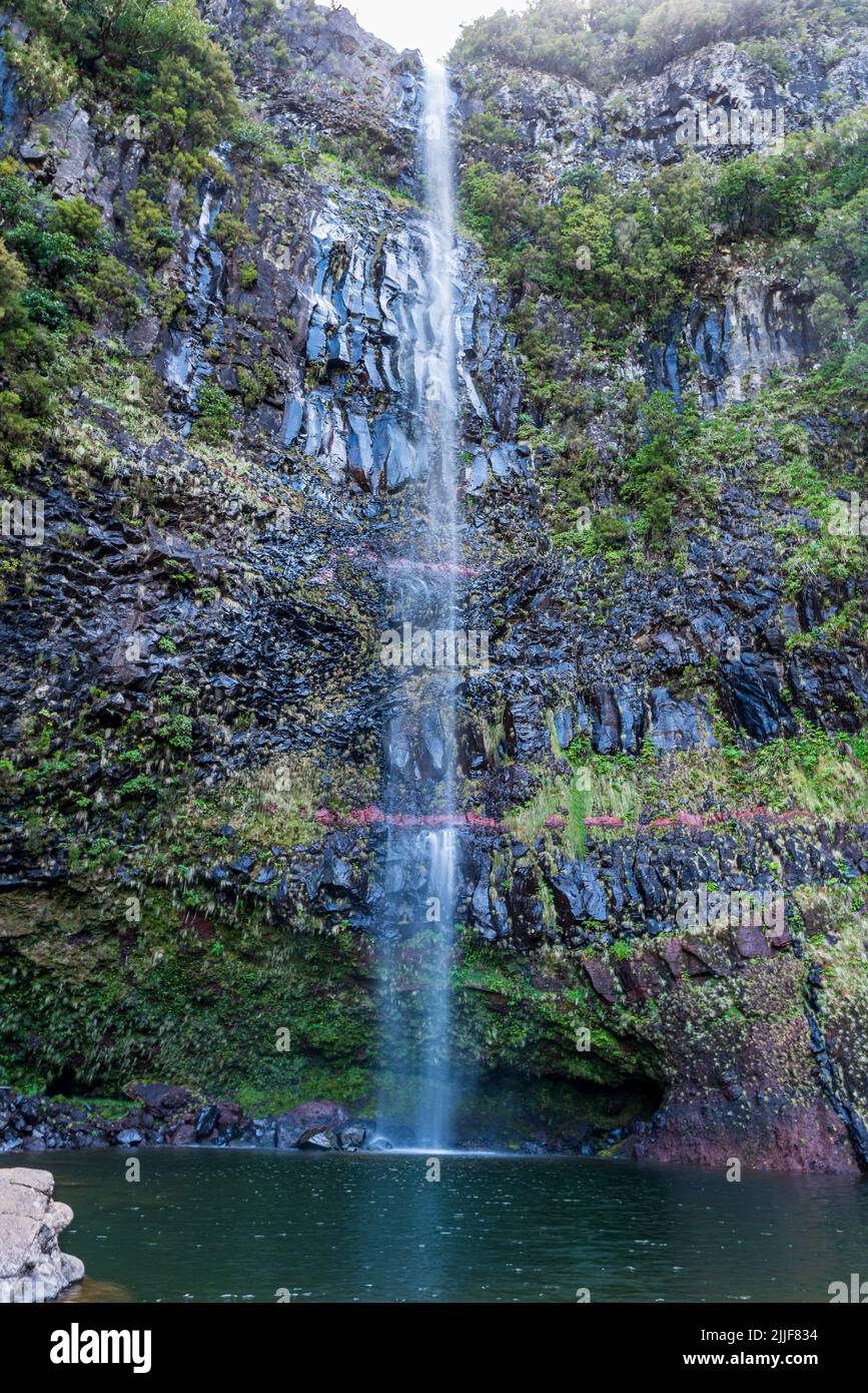 Lagoa do Vento lake and waterfall near Rabacal in Madeira Stock Photo
