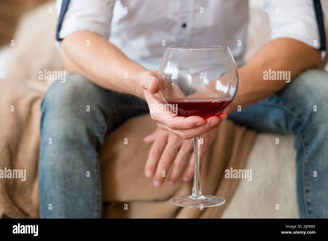 problem depression alcohol abuse man wine home Stock Photo