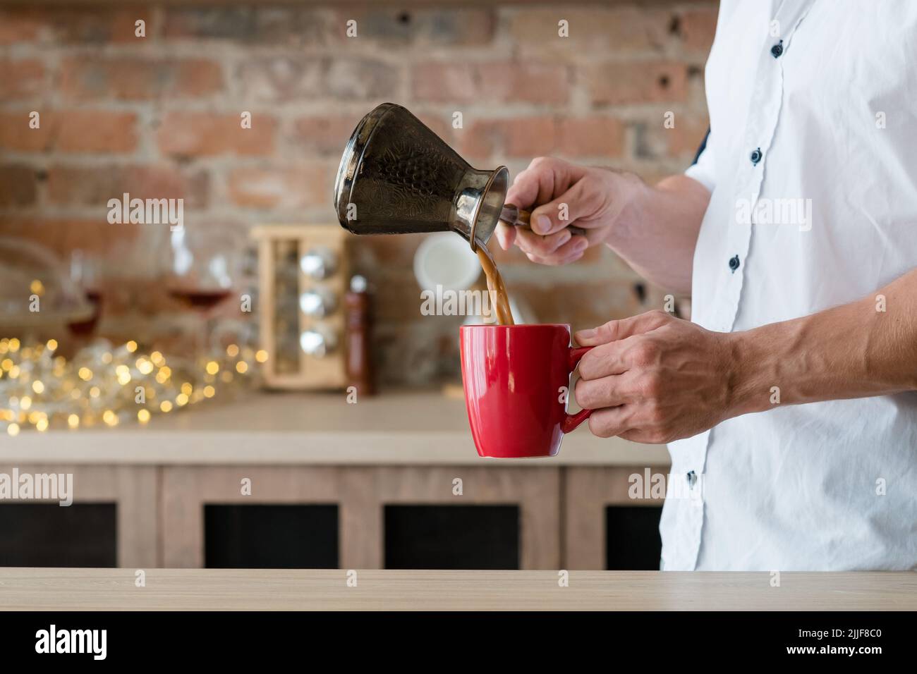 morning coffee time new day wake man Stock Photo