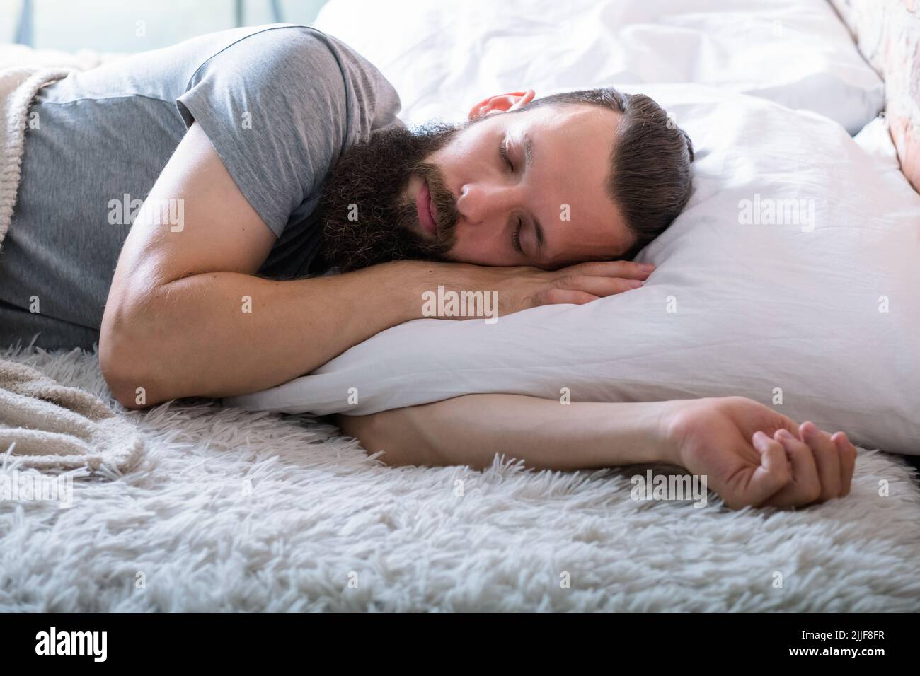 sound sleep healthy lifestyle man calm coziness Stock Photo