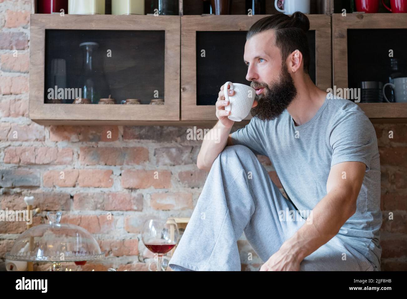 coffee morning contemplation intention man cup Stock Photo