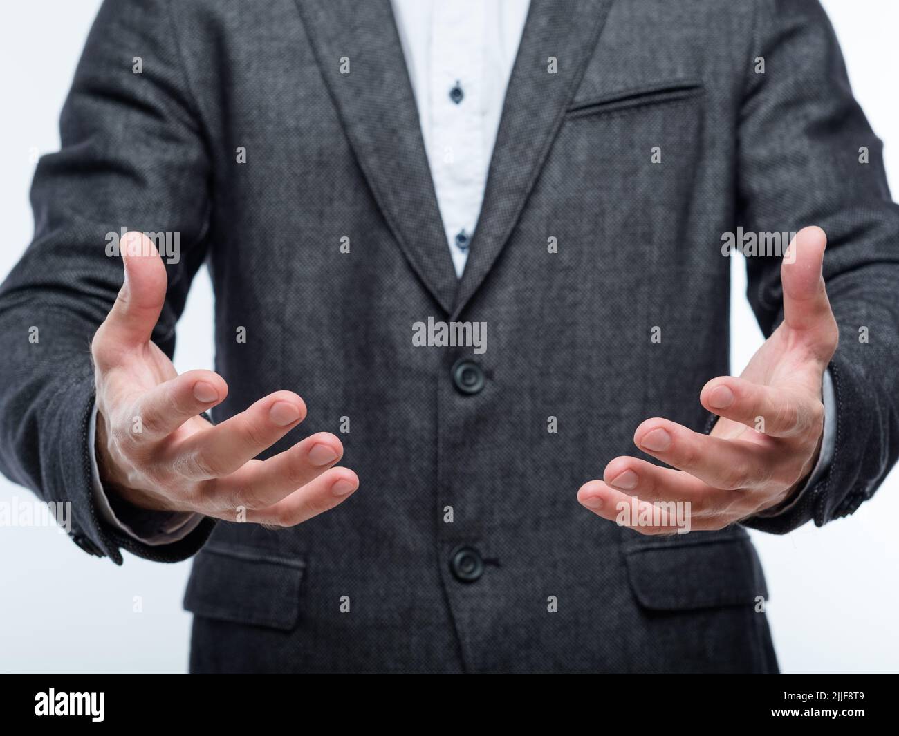 business man hands invisible object profit revenue Stock Photo Alamy
