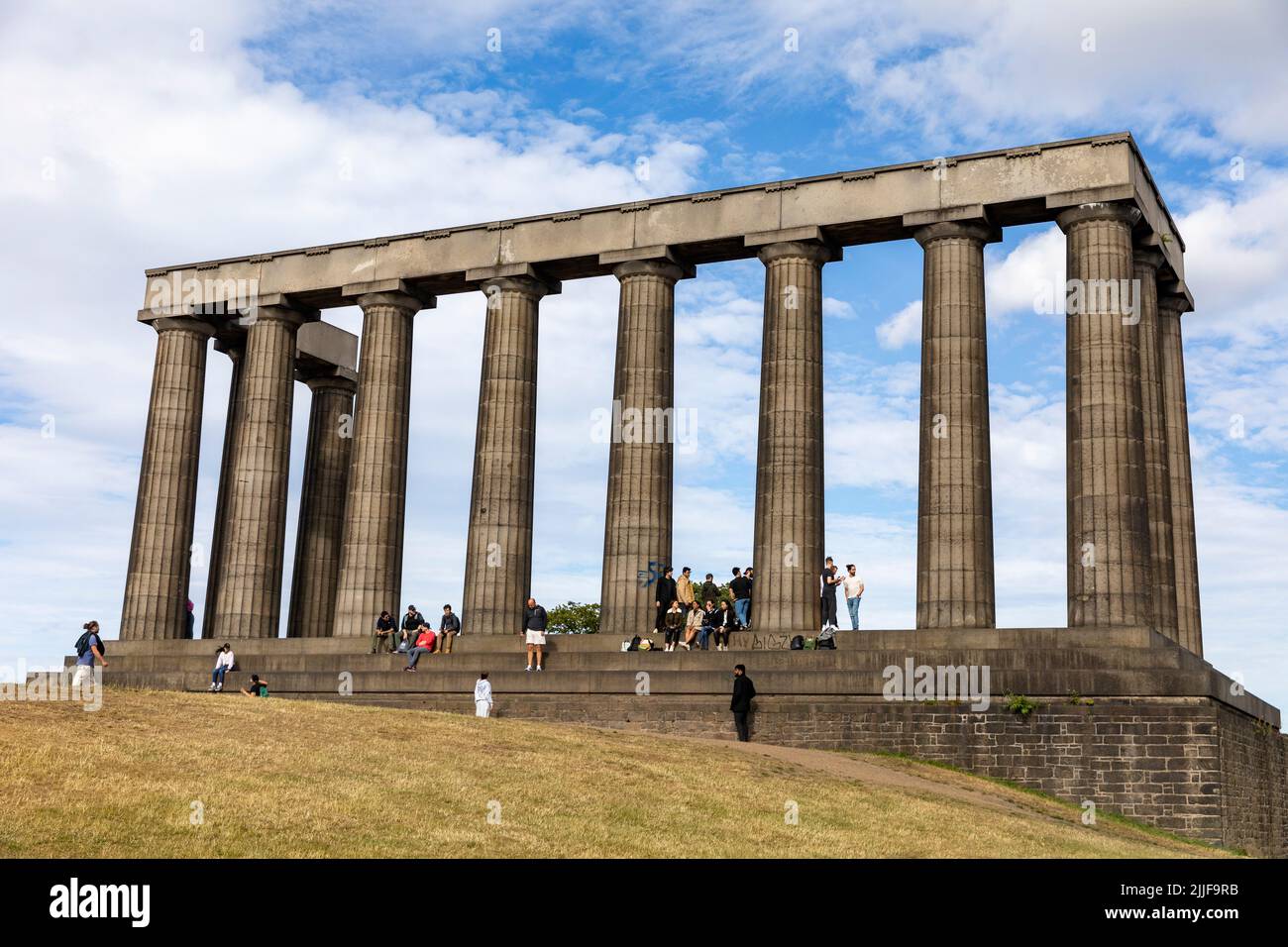 The National Monument of Scotland on Calton Hill Edinburgh, based on the Pantheon to remember Scottish soldiers perished in the Napoleonic Wars,UK. Stock Photo