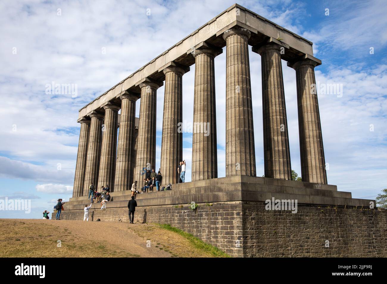 The National Monument of Scotland on Calton Hill Edinburgh, based on the Pantheon to remember Scottish soldiers perished in the Napoleonic Wars,UK. Stock Photo