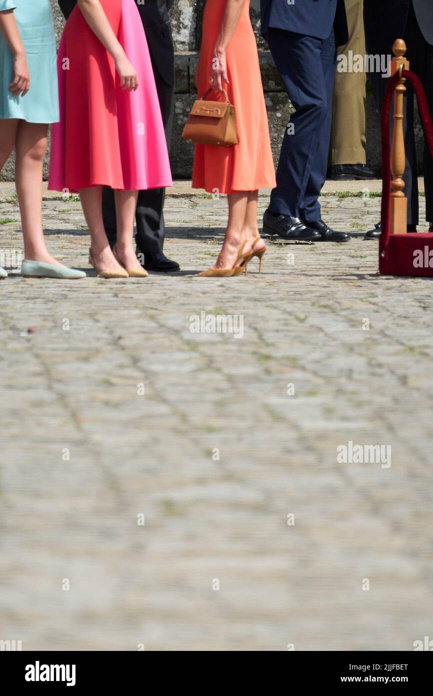 Santiago de Compostela. Spain. 20220725,  Queen Letizia of Spain, Crown Princess Leonor, Princess Sofia visits Santiago de Compostela during National Offering to the Apostle at Cathedral of Santiago de Compostela on July 25, 2022 in Santiago de Compostela, Spain Stock Photo