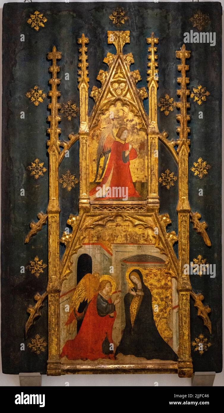 announcement of death to the mother of god, circle of the master of Montesion, 1410, temper on board, Museu de Mallorca, Palma, Majorca, Balearic Isla Stock Photo