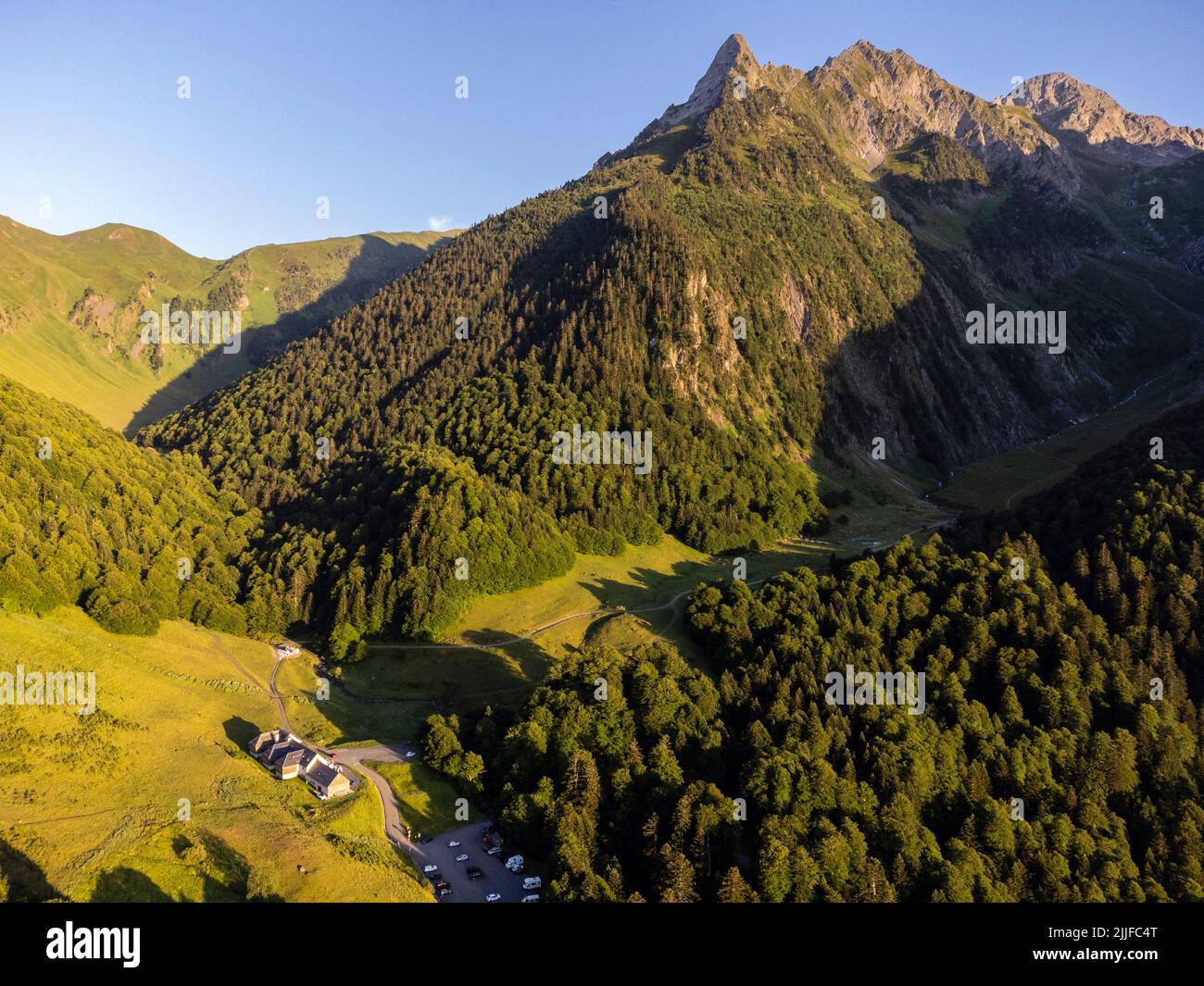 Hospice de France refuge and mountain forest, Freche valley, Luchon ...