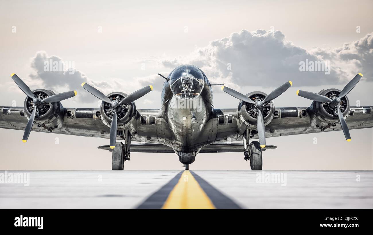 historical fighter plane on a runway ready for take off Stock Photo