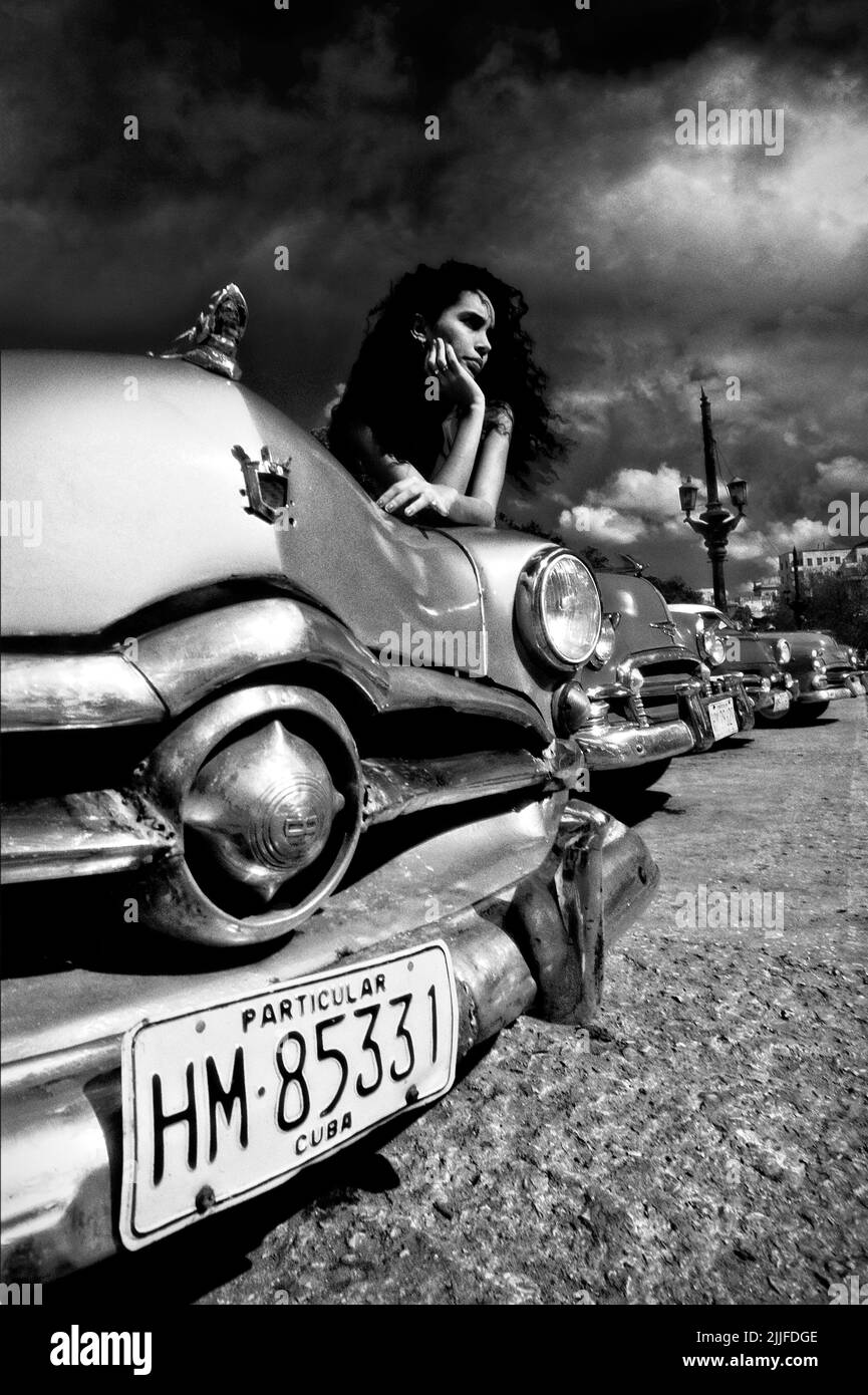 Cuba Havana Cars from the 1950s and Cuban model Stock Photo