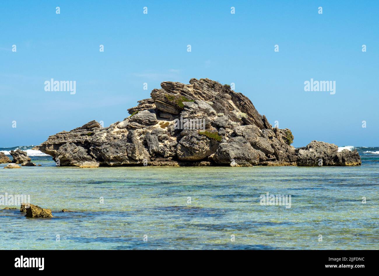 Eroded limestone rocks Cape Mentelle Margaret River coastline Western Australia. Stock Photo