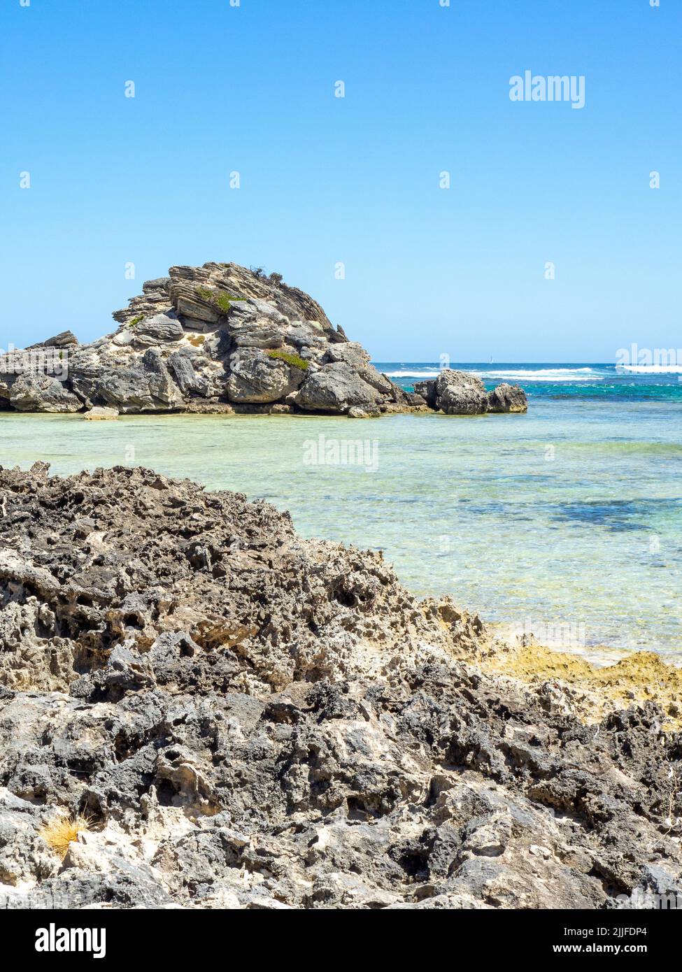 Eroded limestone rocks Cape Mentelle Margaret River coastline Western ...