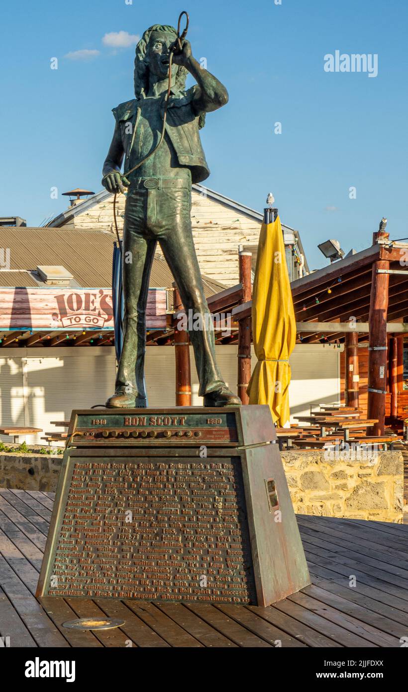 Bronze statue of Bon Scott lead singer of Rock'n'Roll band AC/DC by ...