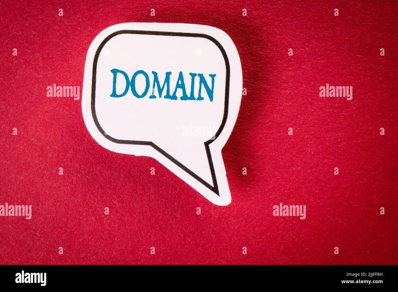 Homepage, Domain HTML Web Design Concept. Speech bubble on red background. Stock Photo