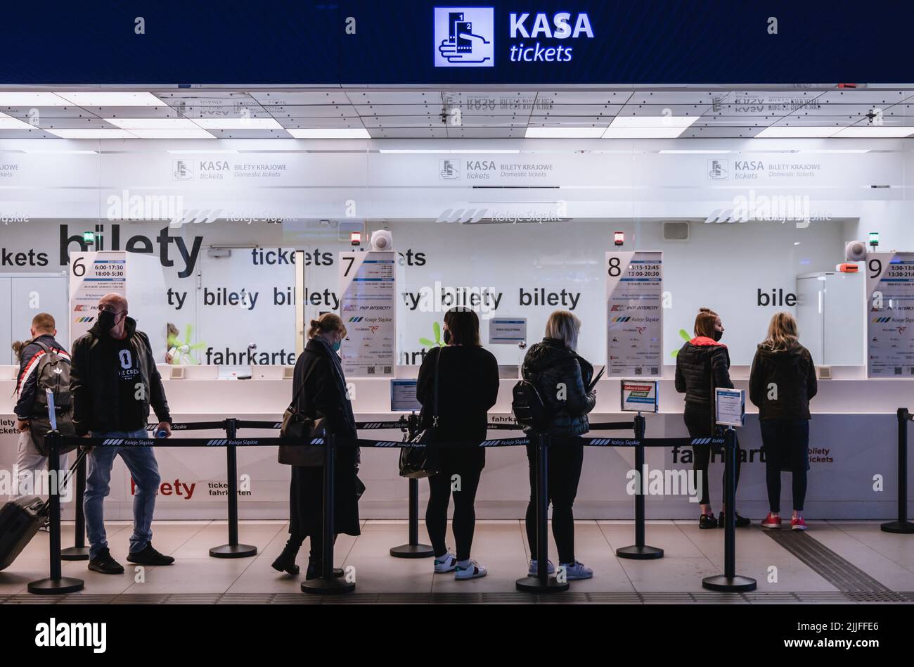 Ticket office on Katowice railway station in Katowice city, Poland Stock Photo